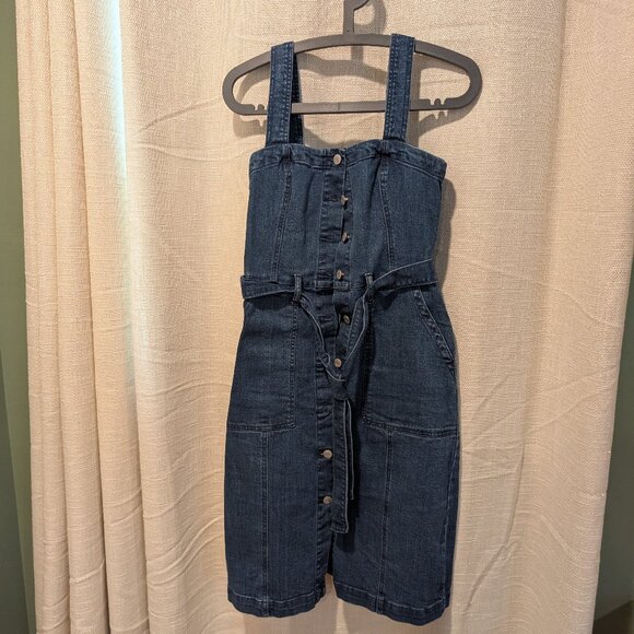 Gap stretchy denim button front dress with belts size small - Picture 1 of 3